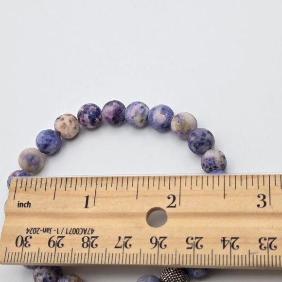 Handmade Matte Natural Sodalite Stretch‎ Bracelet with Silvertone  Accent Bead - Picture 4 of 4